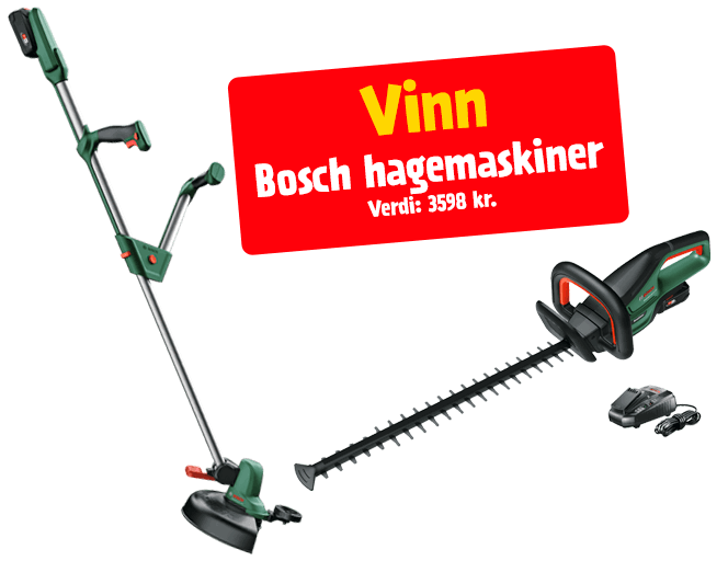 Vinn Bosch hagemaskiner - gresstrimmer og hekksaks