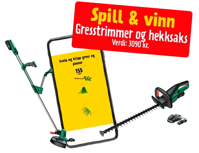 Spill og vinn gresstrimmer og hekksaks